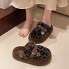 Leopard print fluffy slippers women's autumn and winter wear 2025 new Internet celebrity thick-bottomed plush cotton slippers