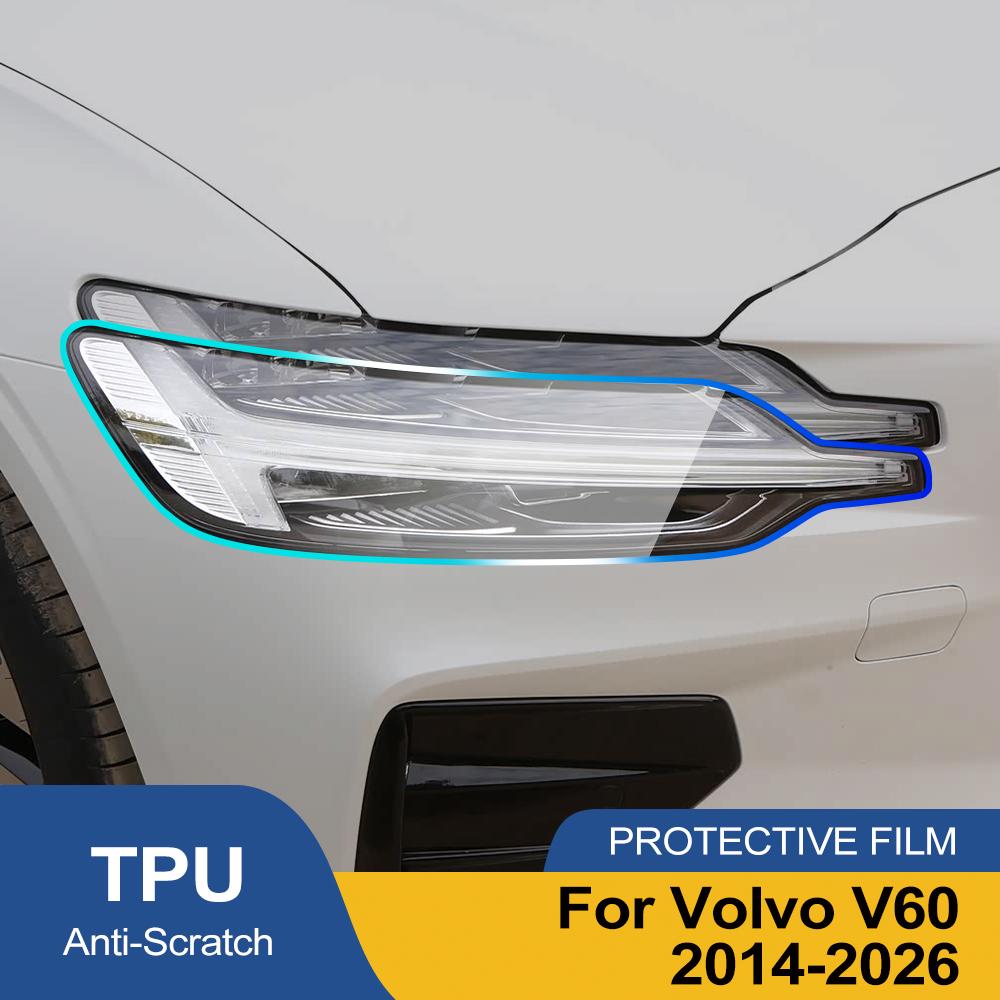 Защитная пленка PPF из ТПУ с защитой от царапин для фар автомобиля Volvo V60 2014-2026, комплект защитной пленки из винила, предварительно вырезанный, высокоглянцевый, дымчато-черный