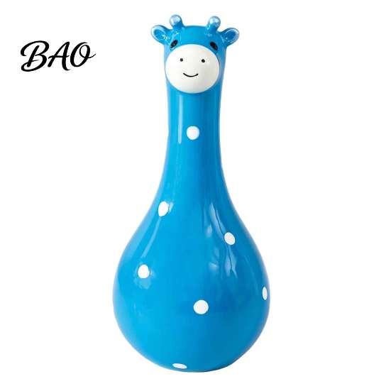 Fun Gift for Housewarming Cute Polka Dot Giraffe Vase, Hand-painted Resin Flower Creative Big-mouthed Small Decorative Vase Bookshelves Holder