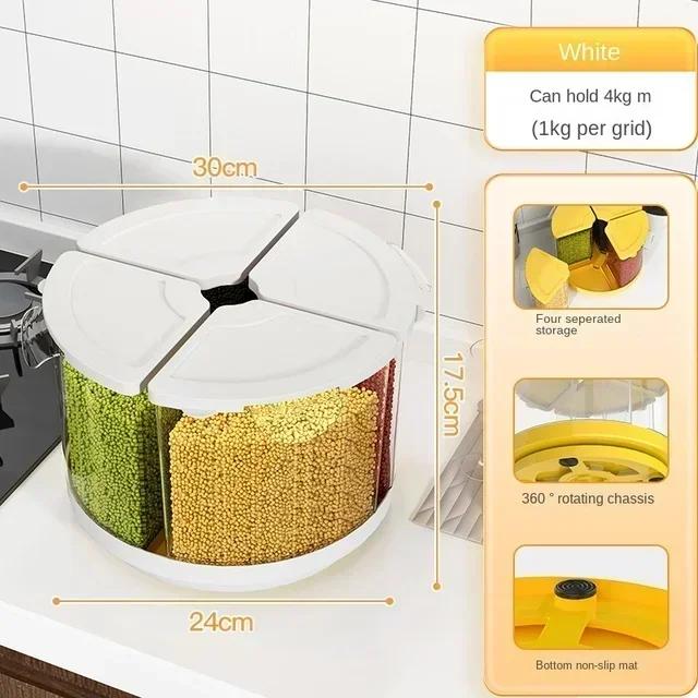 Ящик для хранения Бытовая кухонная герметичная емкость для хранения бобов с защитой от насекомых и влаги Разделенное ведро для риса Вращающееся зерно Консервированное
