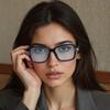 Anti Blue Light Glasses Large Frame Transparent Lenses Glasses Unique Metal Chain Modern High-End Women Computer Glasses