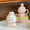 Cartoon Rabbit Shaped Ceramic Mug with Lid Coffee Milk Cup Cute Couple Breakfast Cup Household Drinkware Valentine's Day Gift