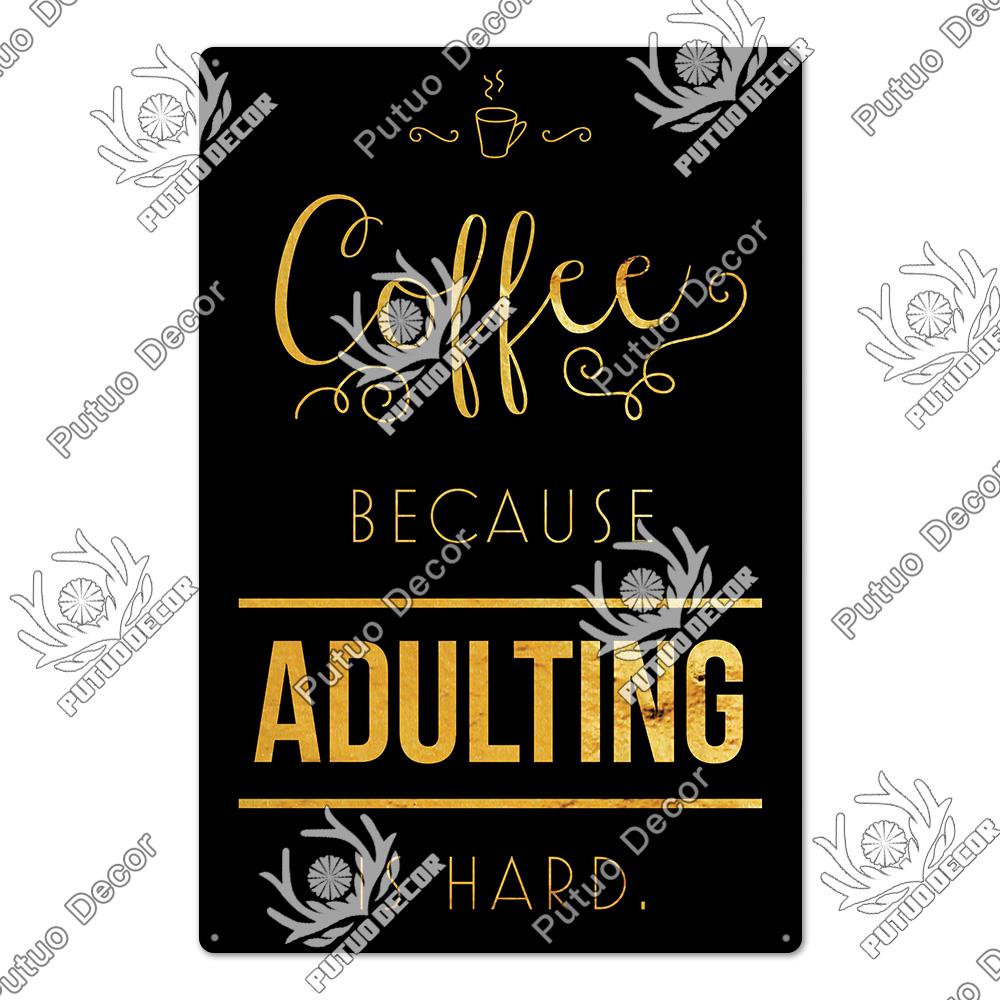 Putuo Decor Coffee Vintage Tin Sign Plaque Metal Plate Wall Art Posters for Kitchen Bar Cafe Room Retro Iron Painting