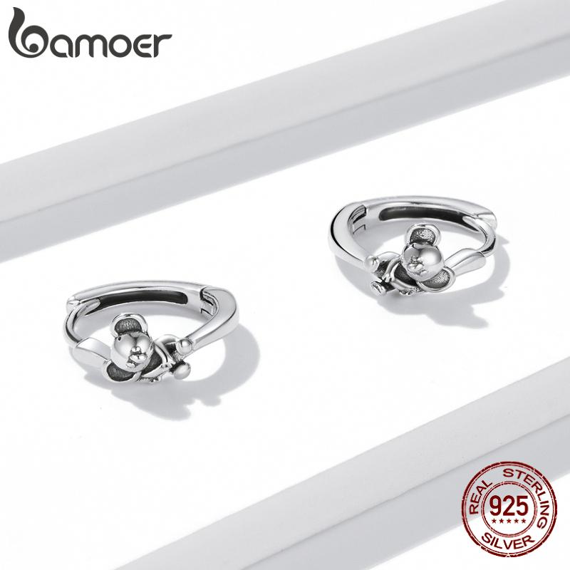 BAMOER стерлингового серебра 925 пробы 1 пара текстурированных ленивых милых серег-гвоздиков с изображением коалы для женщин элегантные изящные ювелирные изделия