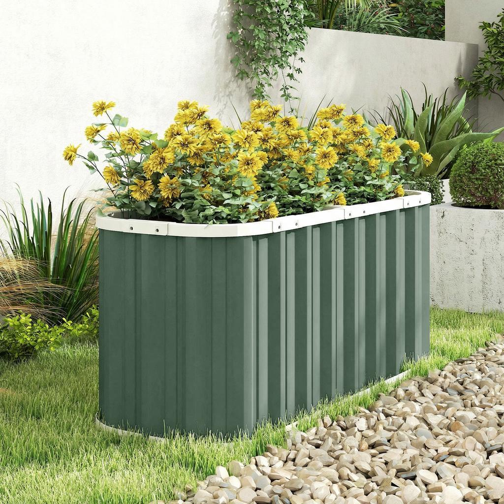 Raised Garden Bed Metal 136 x 53 x 61 cm Deep Garden Bed with Protective Edges Plant Labels Gloves Open Bottom
