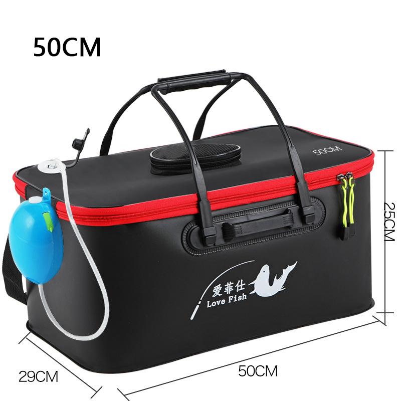 Foldable Wear-resistant Waterproof EVA Fishing Barrel Fishing Box Tools Box Optional Rechargeable Oxygen Pump 30cm/35cm/40cm/45cm/50cm Size Choices