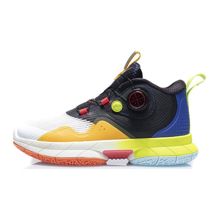 Li Ning Wade Rebound Anti-Slip Shock Absorption Wear-Resistant Lightweight Mid-Top Basketball Shoes Kids Sneakers Black White Blue YKBR030-5