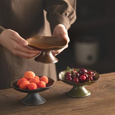BRКитайский поднос для чая на высоких ножках Керамическая фруктовница Поднос для тортов Кухонный органайзер Подносы Декоративное блюдо Хранение Миска для закусокEY