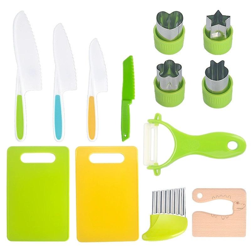 Kids Safe Knife Set, Plastic Fruit Knife with Cutting Board, Toddler Kitchen Toys