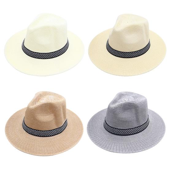 Cowboy Hat Large Brim Sun Protection Men Women Hat Geometric Pattern Decoration Summer Casual Fishing Hat