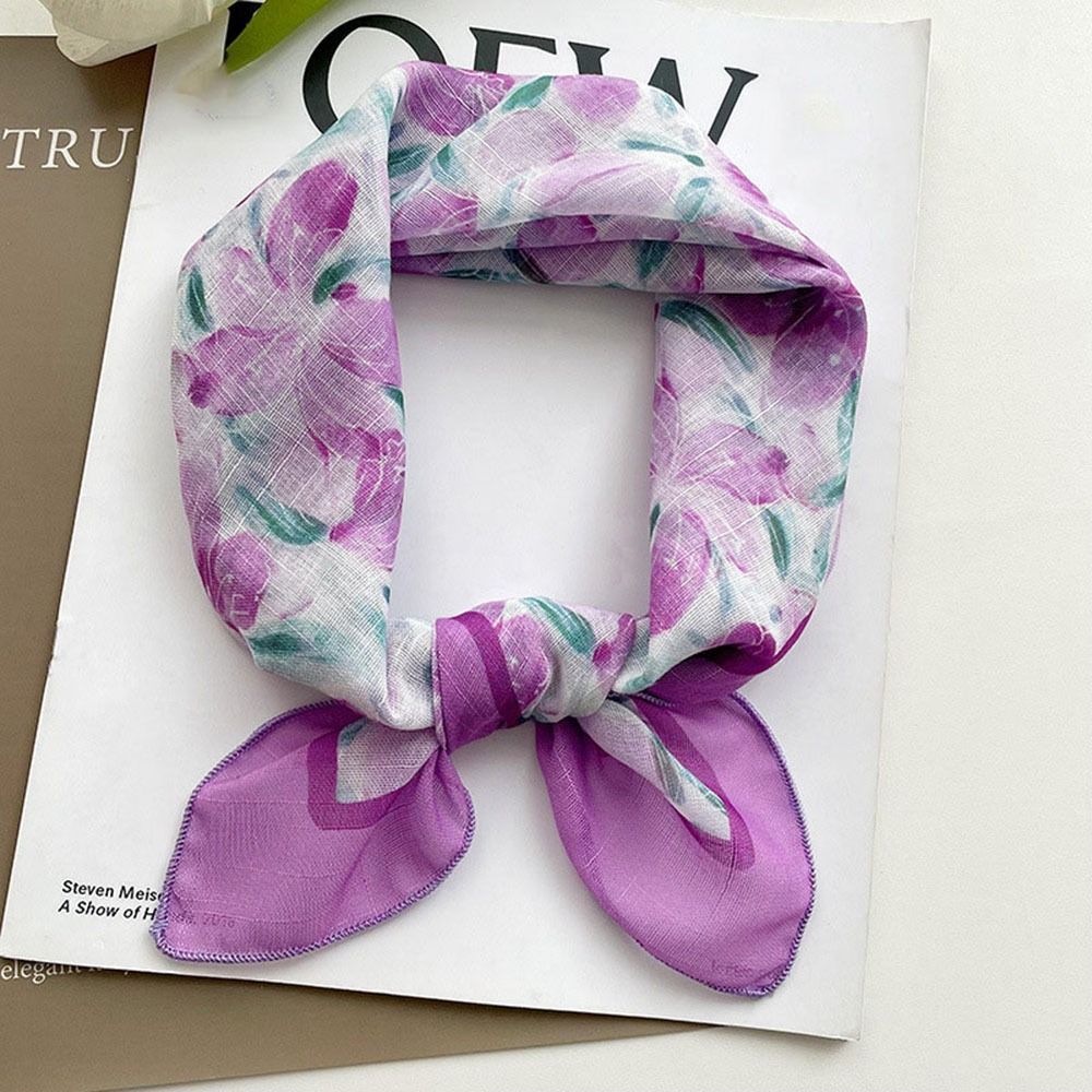 Шарфы в корейском стиле, декоративные шейные платки, квадратный платок, шелковый платок с цветочным принтом