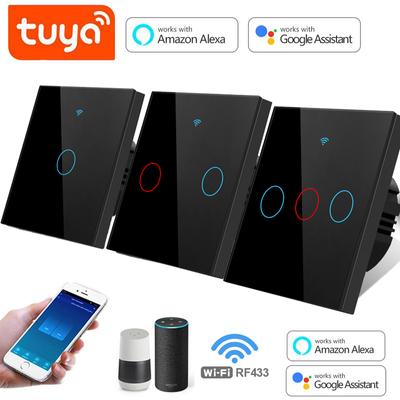 Стандарт ЕС Tuya Smart Life WIFI Настенный переключатель 1/2/3 банды 1 полоса 220 В Стеклянная панель Сенсорный переключатель Голосовое управление Интеллектуальный переключатель работает с Alexa Google Home