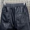 Men Pants Faux Leather Elastic Waist Windproof Waterproof Ankle-banded Patchwork Solid Color Loose Thick