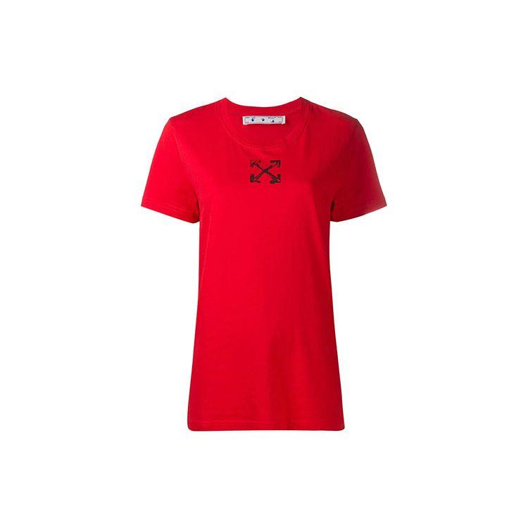 Off-White Arrows Print Short Sleeve T-Shirt Regular Fit Women Tops Red OWAA049S20JER0092510