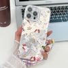 For iPhone 16 Pro Case IMD Cartoon PC+TPU Back Cover with Glass Lens Film,Beaded Strap