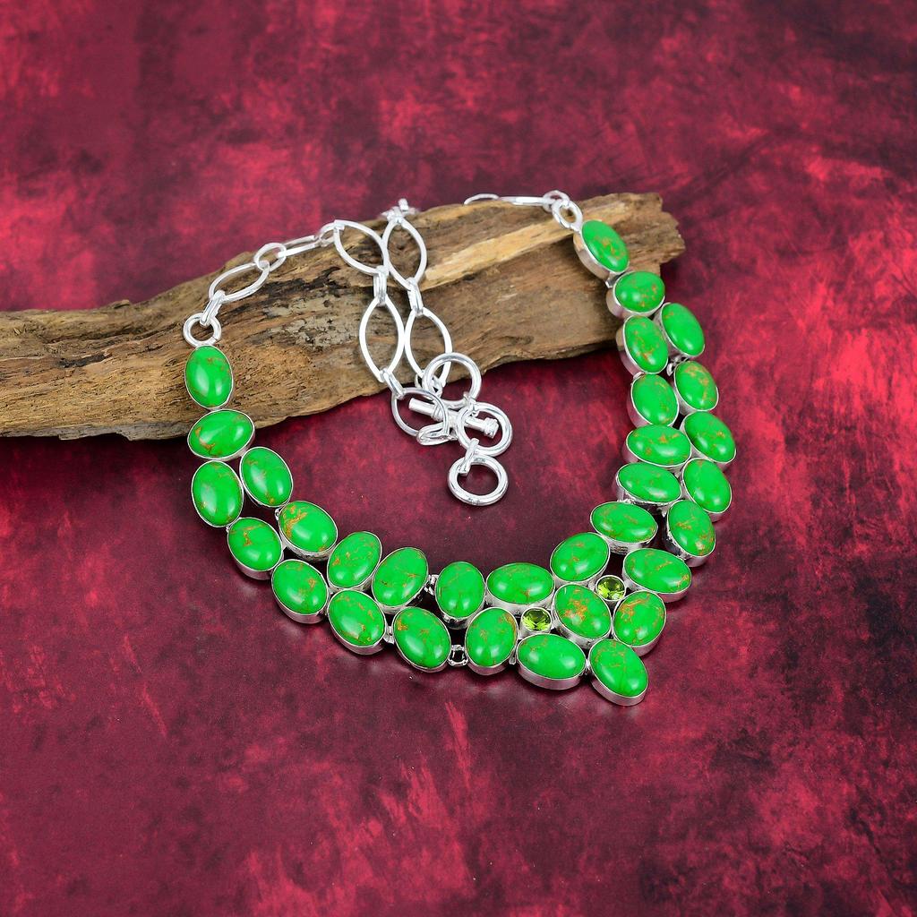 Green Copper Turquoise Necklace, 925 Sterling Silver Gemstone Jewelry, Handmade Necklace Amazing Jewelry, Gift For Her