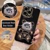 For Iphone 15 14 12 13 11 Pro Max Mini Luxury Plating Bear Holder Silicone Case X Xs Xr 7 8 Plus 14pro 15pro Stand Cover Se 2022