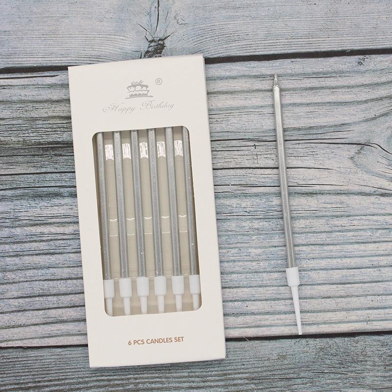 Тортовая свеча Гальваническое золото Серебро Металлическая текстура Длинный стержень Ретро карандаш Вечеринка по случаю дня рождения Красочная свеча