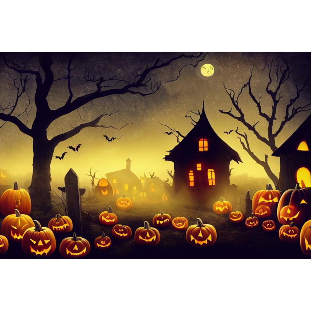 Halloween Photography Background Horror Night Moon Dark Forest Castle Pumpkin Halloween Party Kid Portrait Backdrop Photo Studio