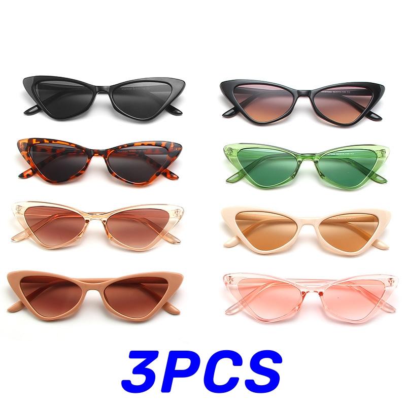 3PCS Women's Cat Eye Sunglasses Unisex Classic Small Frame Outdoor Goggle Shades Vintage Design UV400 Sun Glasses for Female