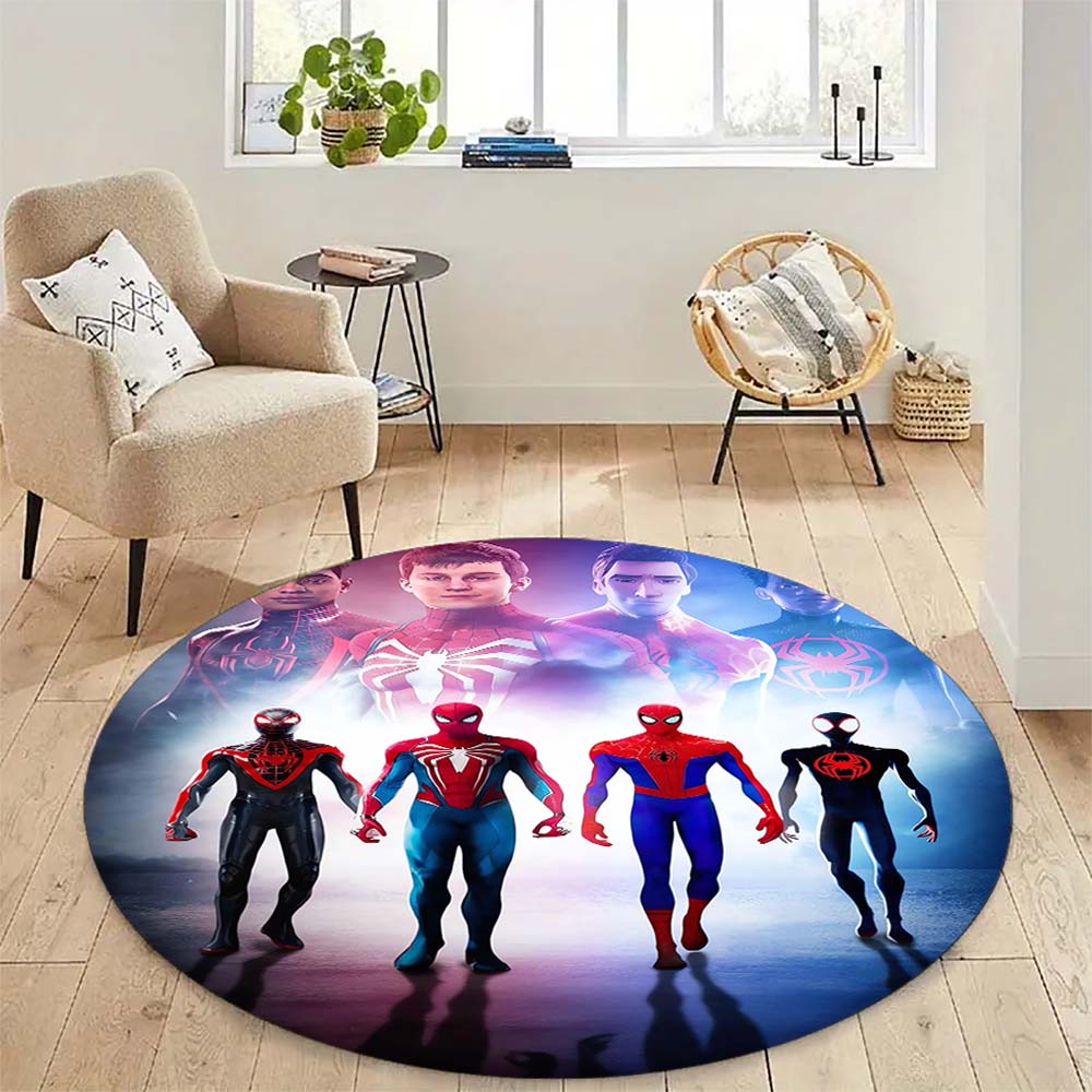 Cool Spider-Man cartoon print round carpet, bedroom, living room and office rotating chair carpet, home decoration