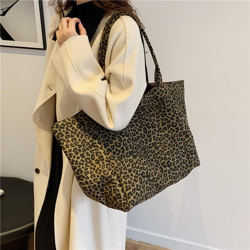 Vintage Leopard Shoulder Bag Women's Canvas Bag Large Capacity Tote Bag