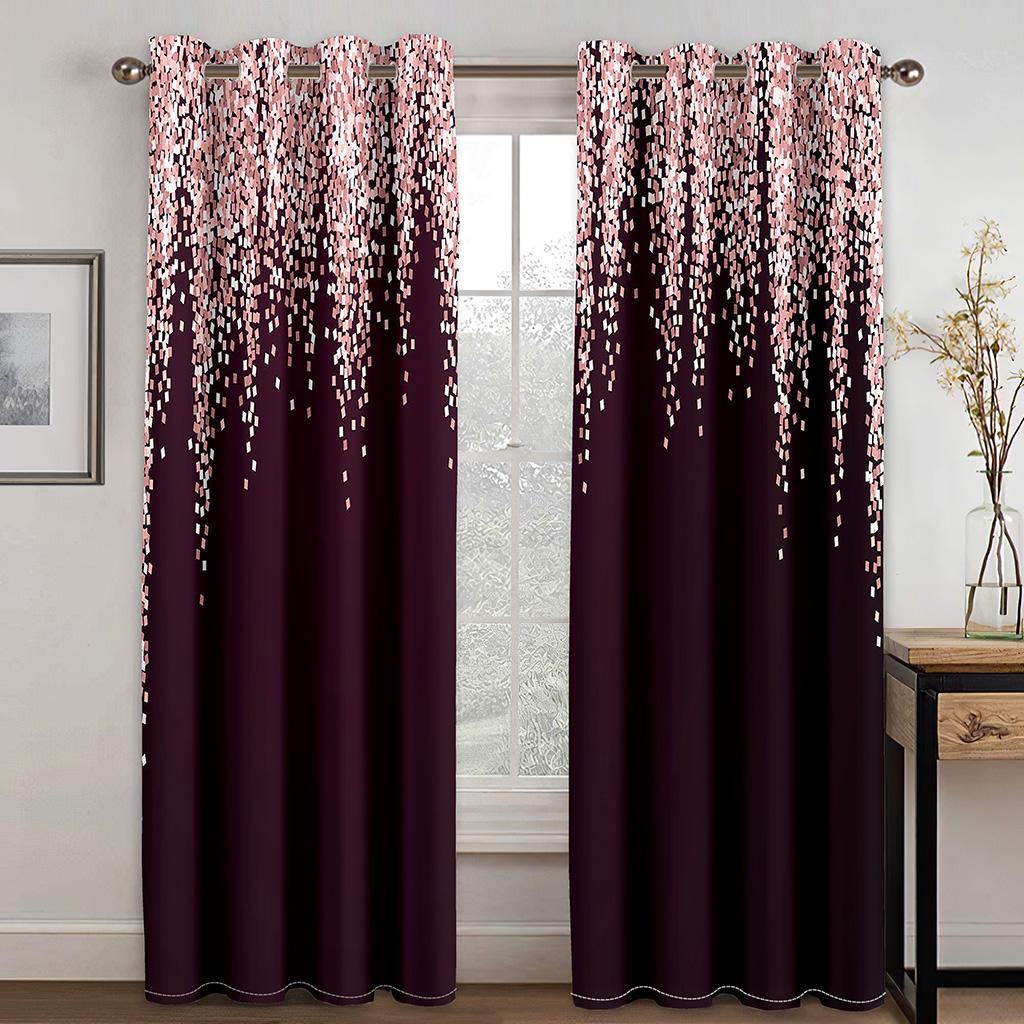 Rainbow Pink Gold Star Glitters Drips Printed Children's Window Panel Drapes designed for Girl Living Room Bedroom Decor 2 Pieces Free Shipping
