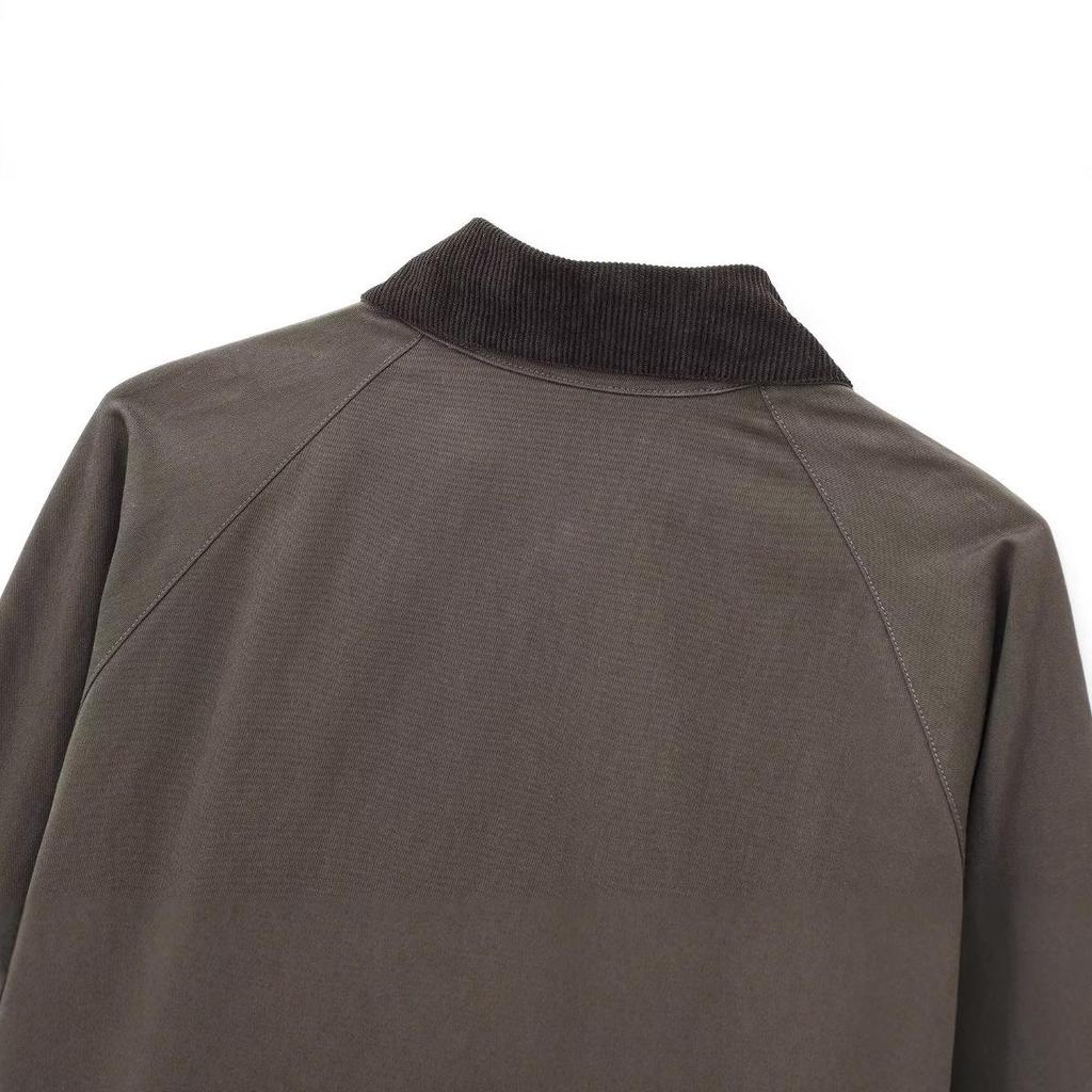 2024 Autumn Women's European & American Style Fashion Waxed Leather Jacket with Corduroy Collar