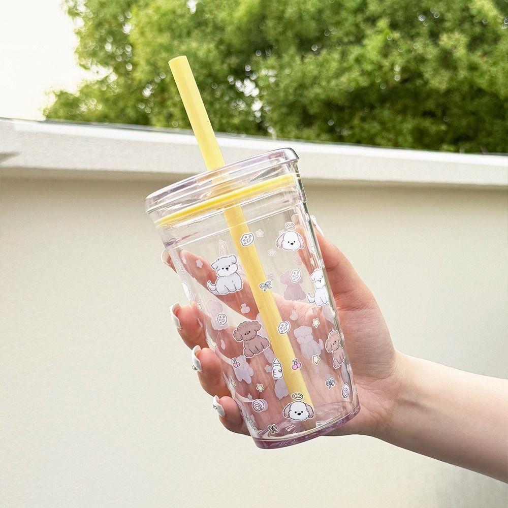 450ML Straw Cup Transparent Water Cup Cute Water Bottle Home Office