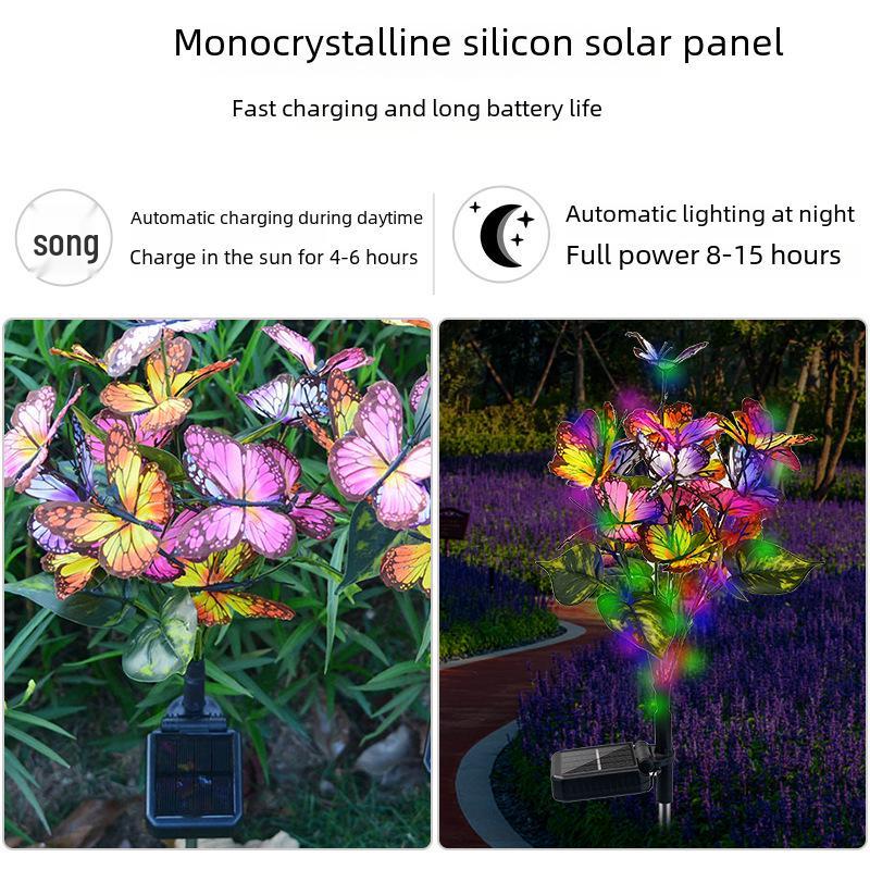 Солнечный светодиодный садовый светильник в виде бабочки и цветка, уличная декоративная лампа