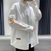 Рубашка с длинными рукавами с нашивками для мужчин, больших размеров, модная, свободная, весна-осень, рабочая одежда, повседневная, японская, ретро, белая