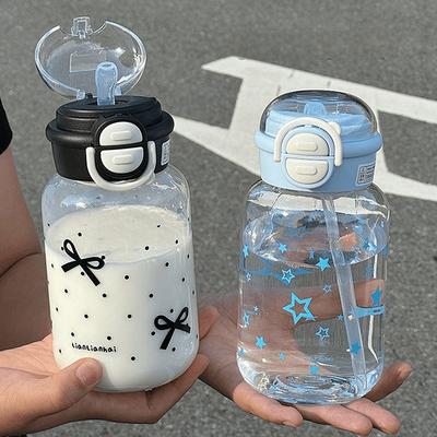 Милая бутылка для воды с соломинкой, портативная пластиковая бутылка для воды с откидной крышкой для детей, бутылка каваи, водонепроницаемая, милая бутылка для питья
