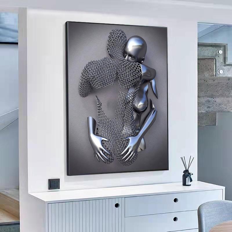 3D Love Heart Серая металлическая фигура Статуя Плакаты и принты Современная картина на холсте Настенные картины для гостиной Домашний декор