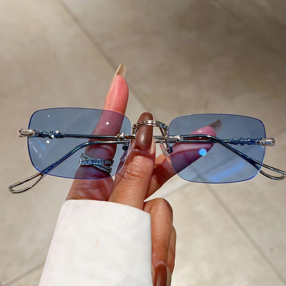 Rimless Metal Rectangle Sunglasses Men Women Fashion Vintage Shades Brand Design Trendy Ocean Lenses Sun Glasses Uv400 Eyewear