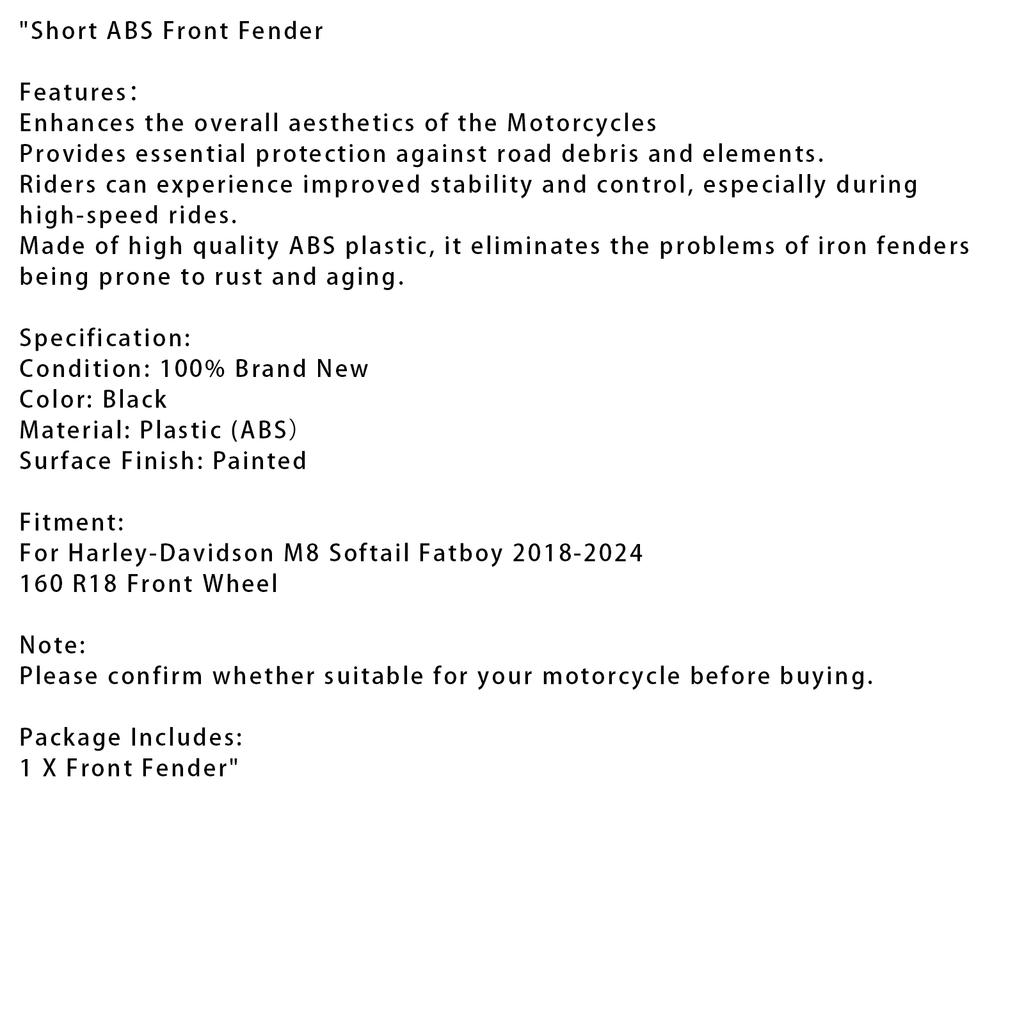 Короткое переднее крыло ABS для M8 Softail Fat Boy FLFB 160 R18 2018-2024
