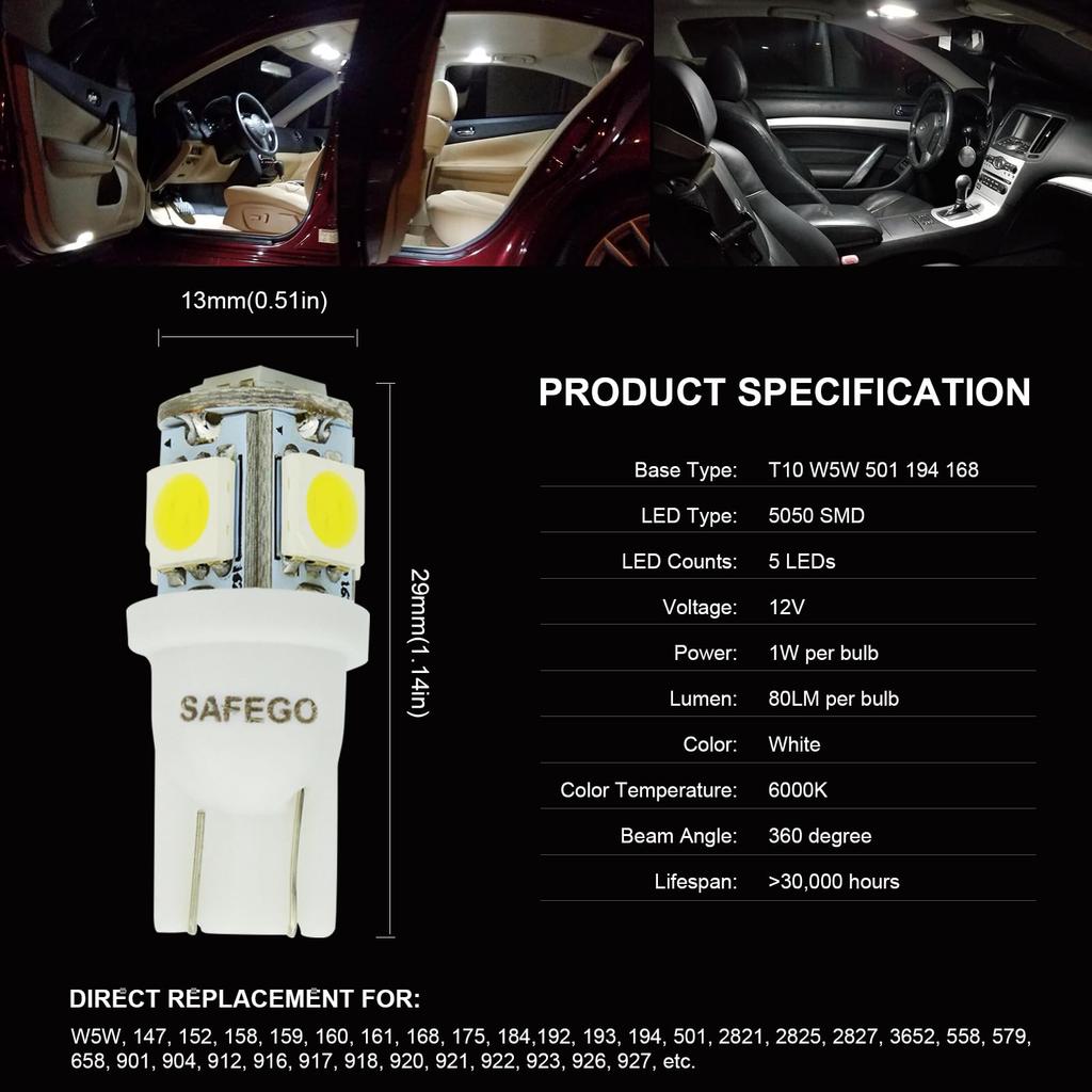 Светодиодная автомобильная лампа T10 W5W - Лампа Safego Клиновидная лампа Автомобильная лампа