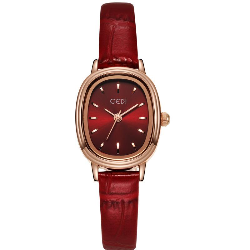 Retro simple oval student watch niche premium waterproof women's watch genuine leather quartz women's watch