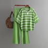 GMXIA Contrasting Color Striped Fashion Set Summer Casual Loose Knitted Wide-leg Pants Two-piece Set