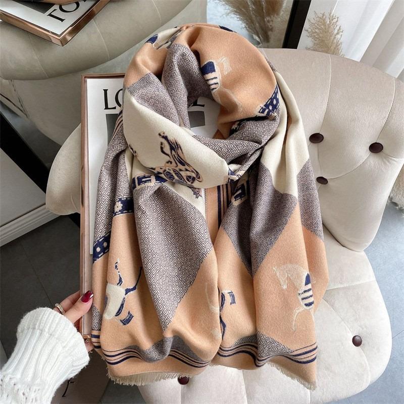 0G Thickened Version Retro Bird Scarf Women's Winter High-end Warm Scarf Imitation Cashmere Shawl
