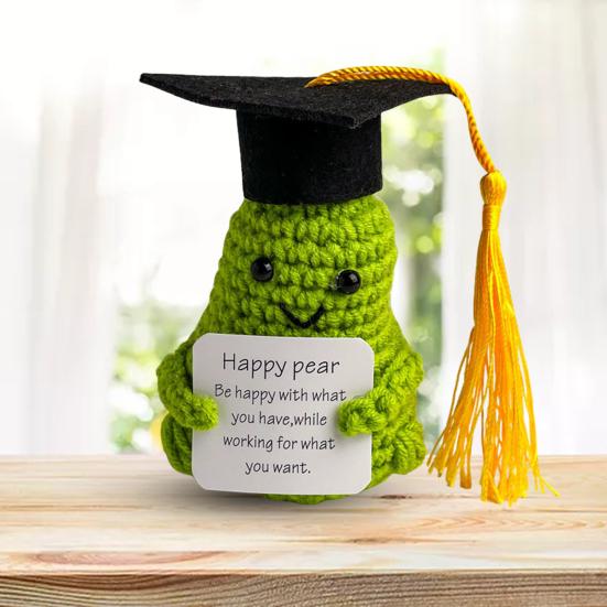 Позитивная вязаная крючком выпускная лягушка-груша с ободряющей карточкой, эмоциональная поддержка, вязание ручной работы, фруктовая игрушка-животное, кукла для детей, взрослых, пара, подарок