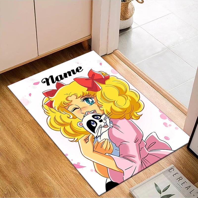 Custom Name Cherry Blossom Candy Rug Game Carpet, Floor Mat for Bedroom Living Room Entryway Rug, Home Decor Idea Gift for Christmas birthday