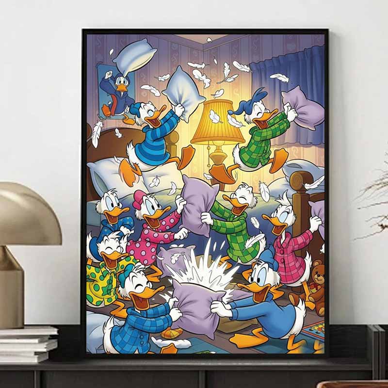 Disney Diamond Painting Classic Donald Duck Illustration, 5D DIY Full Round Diamond Mosaic Cartoon Embroidery Art Painting for Home Decoration