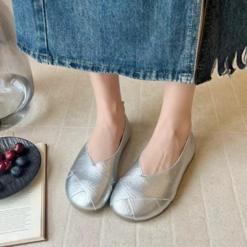 Новые женские кожаные лоферы-слипоны, женские повседневные туфли-балетки с круглым носком, милые балетки, туфли для медсестер, кроссовки, модные балетки весна-осень