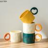 Creative Hammer Pattern Ceramic Mug Heart Shaped Handle Coffee Mug Breakfast Cup Beverage Cup Household Water Cups Tea Cups
