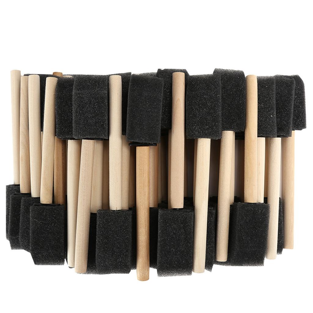50Pcs Foam Brush Black Sponge Wood Handle Paint Brush Children Drawing Graffiti Tools