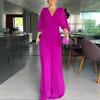 Women Dress Elegant Pleated V Neck Maxi Dress for Women Dolman Sleeves Evening Gown with Slim Waist Full Length Skirt for Party