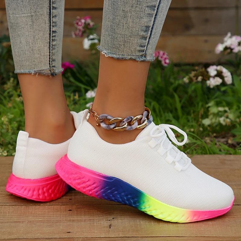 Кроссовки Rainbow Sole женские, размер плюс 43, сетчатая дышащая платформа, спортивная обувь, женская нескользящая обувь для тенниса на шнуровке, Zapatos Mujer