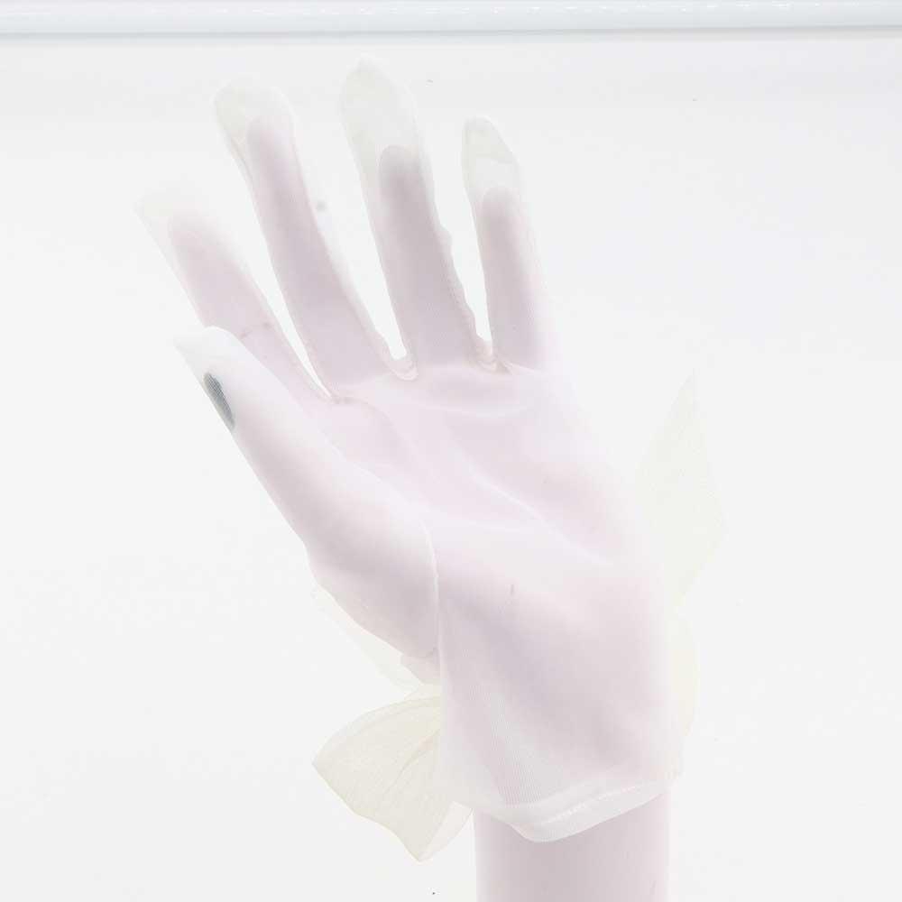 Sexy Sweet Women Summer Lace White Pearl Finger Gloves Short Wedding Gloves Bow Tulle Mittens