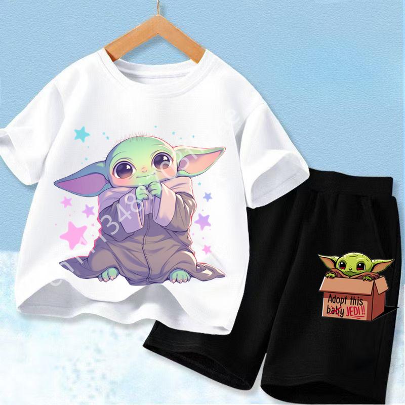 New Star Wars Yoda Baby Yoda Print Kids T Shirt Set Casual Short Sleeve Tee Boys Girls Toddler 2026 Summer Top