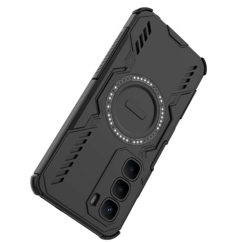 Термозащитный ударопрочный магнитный чехол-броня для Infinix Hot 60 5G 60i 4G с ТПУ-рамкой по углам и задней крышкой из твердого пластика